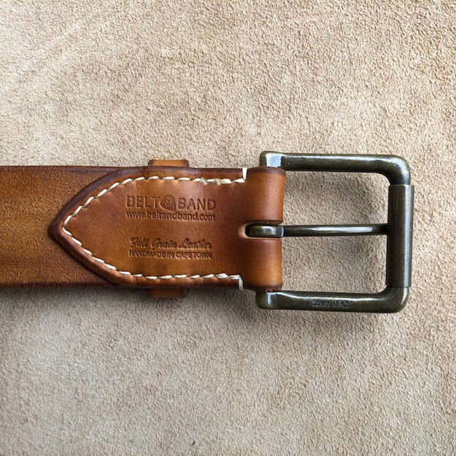 Dark Tan English Point Hand-Dyed Leather Jeans Belt