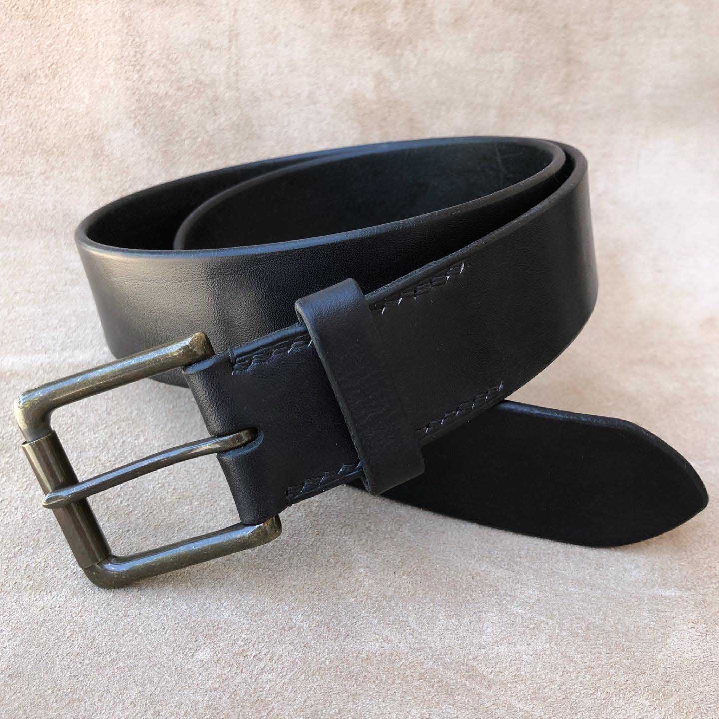 "Black on Black" Hand-Dyed Leather Jeans Belt