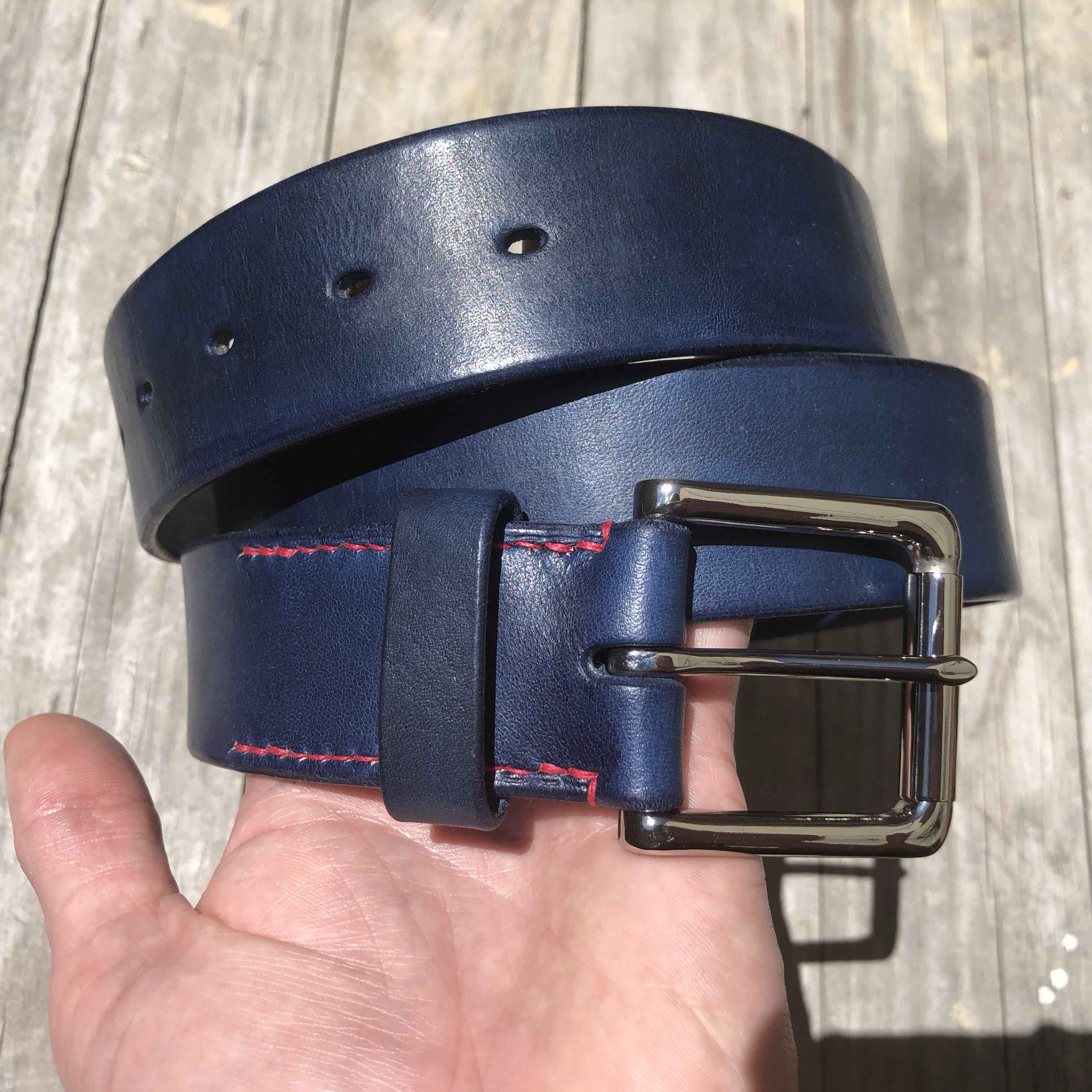 "Fire & Ice" Hand-Dyed Navy Leather Jeans Belt