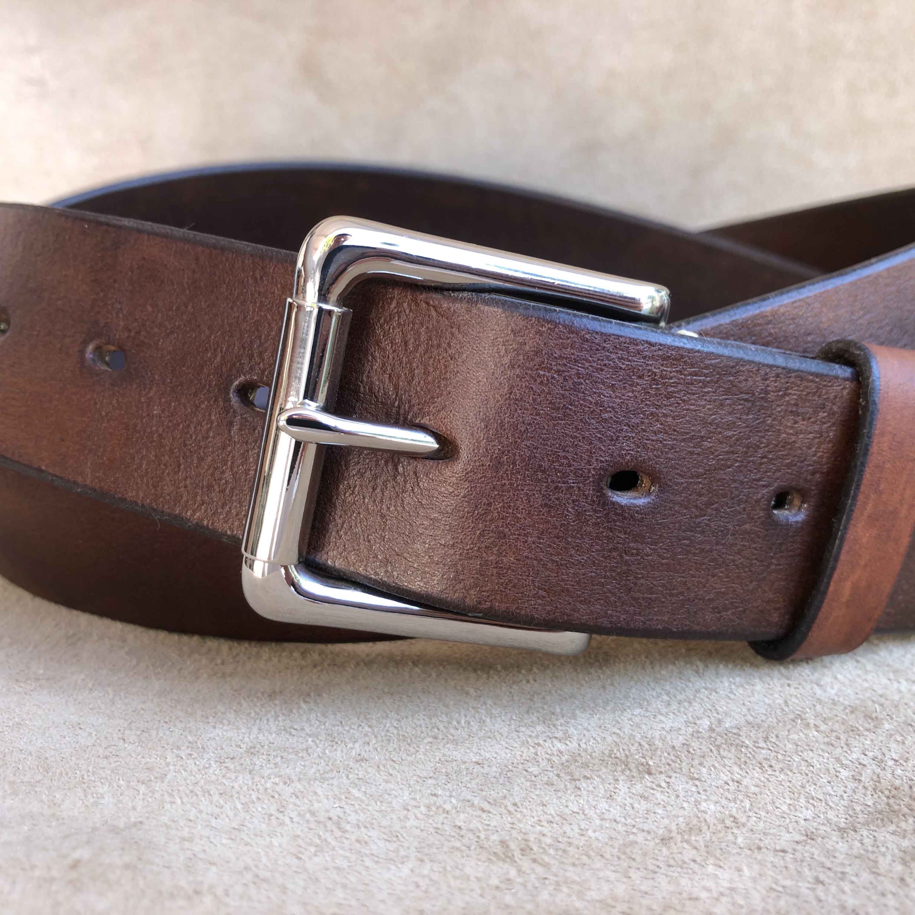 Mid-Brown "English Point" Hand-Dyed Leather Jeans Belt