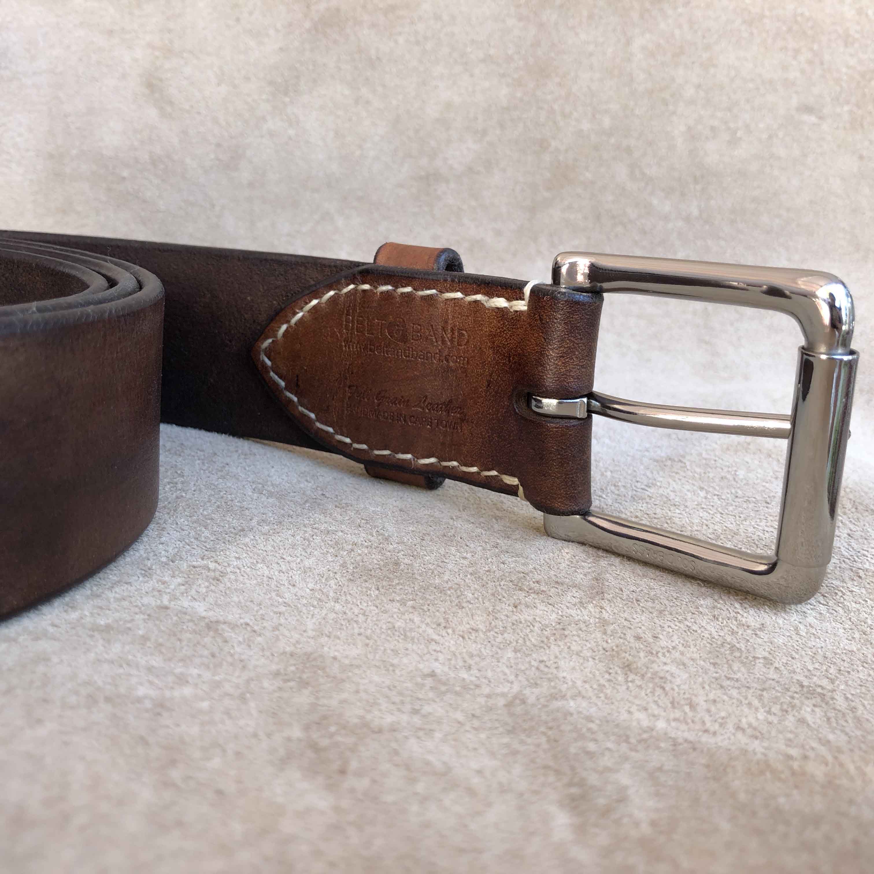 Mid-Brown "English Point" Hand-Dyed Leather Jeans Belt