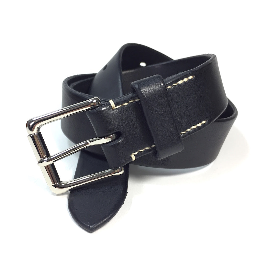 Leather belt in gray with V buckle 32 mm